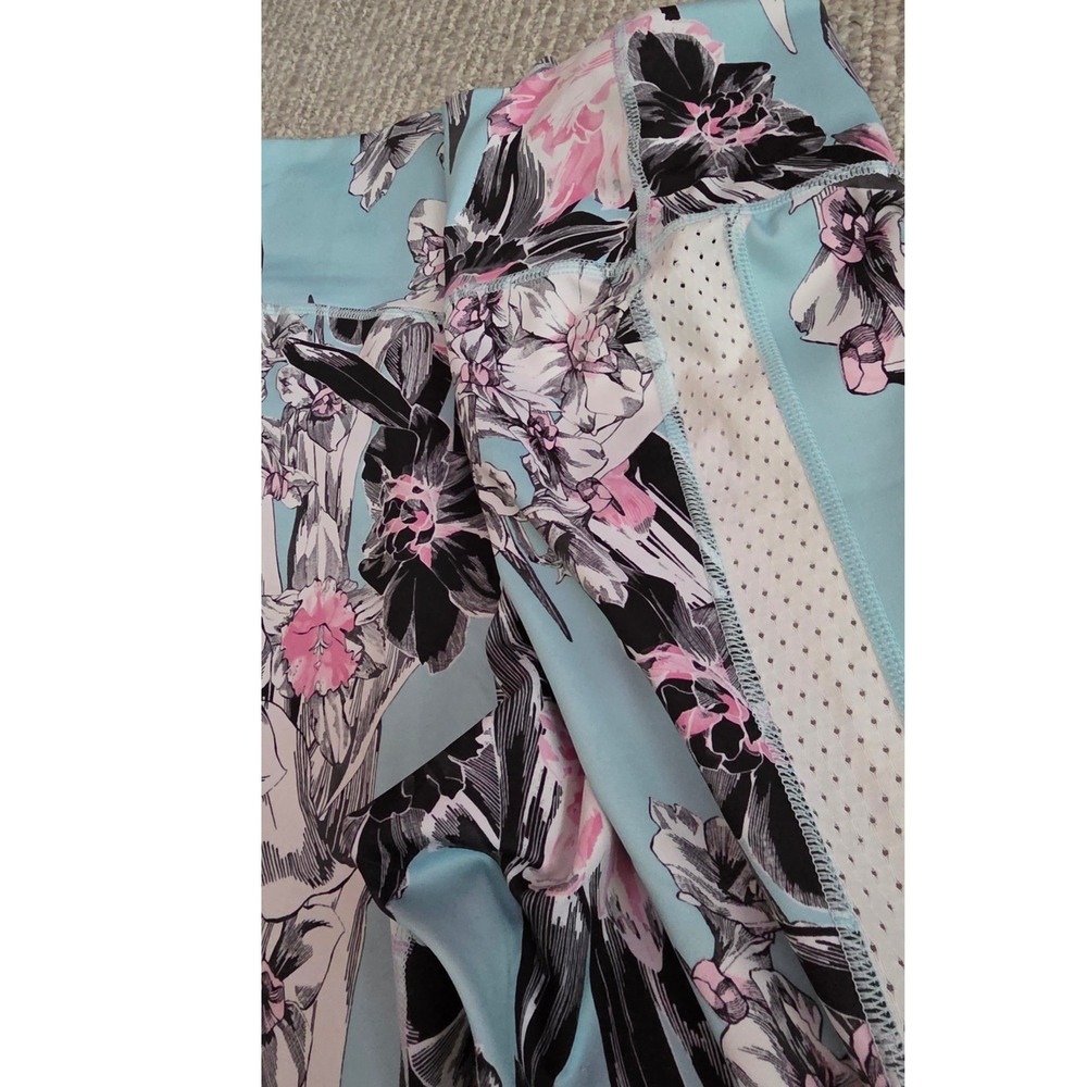 Nike Dri-FIT Floral Mesh Panel Leggings Blue Pink Black Womens Large